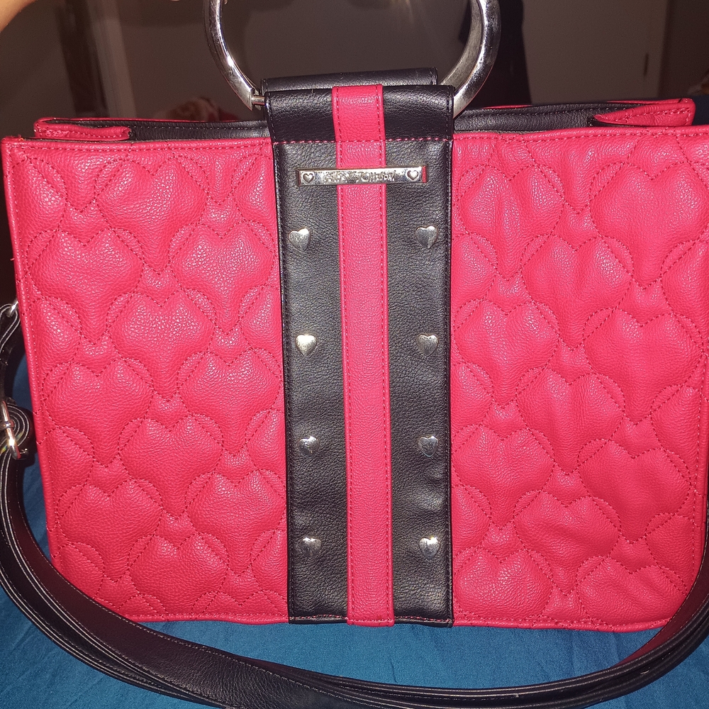 Betsey Johnson Red and Black Quilted Heart Shoulder Bag